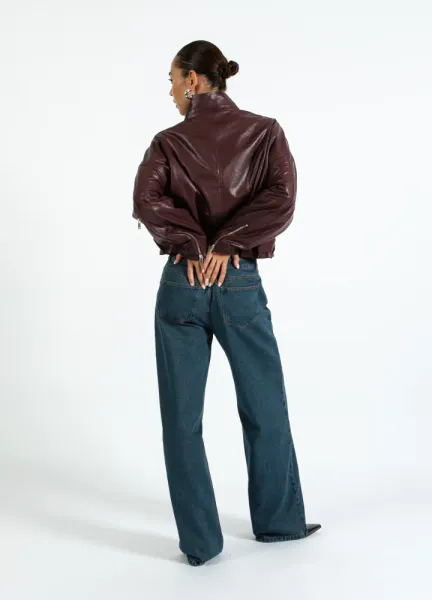 LEATHER BOMBER JACKET BORDEAUX