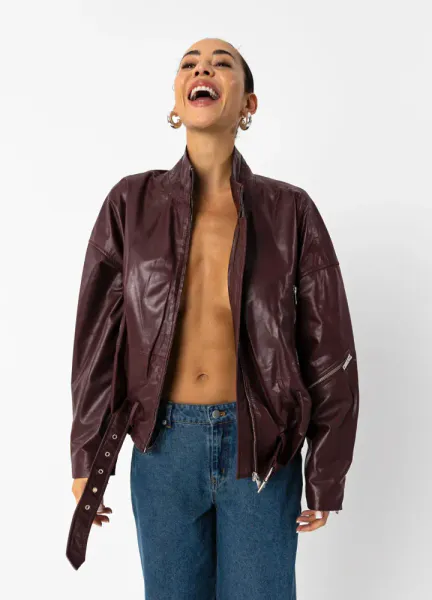 LEATHER BOMBER JACKET BORDEAUX